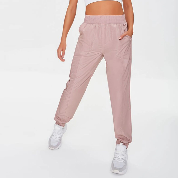 Wholesale Elastic Waist 100%Polyester Athletic Track Pants Side Pockets Gym Joggers For Women detail pictures