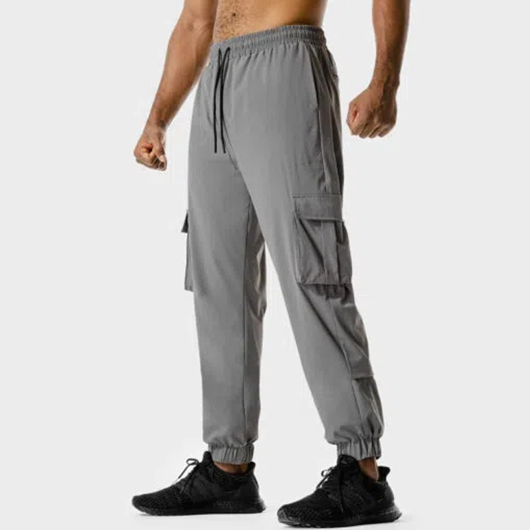 Wholesale Quick Dry Drawstring Waist Men Nylon Jogger Track Pants With Cargo Pocket detail pictures