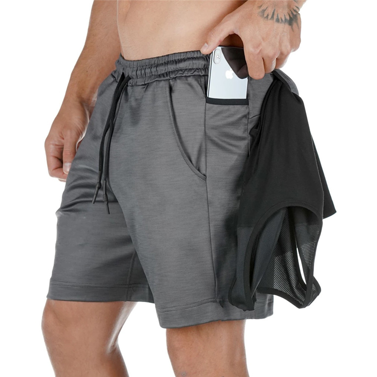 Custom Sweat Wicking Polyester Drawstring Waist Gym Running Shorts For Men detail pictures