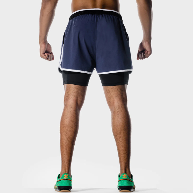 Factory Price Four Way Stretch Drawstring Waist 2 IN 1 Gym Athletic Shorts For Men detail pictures