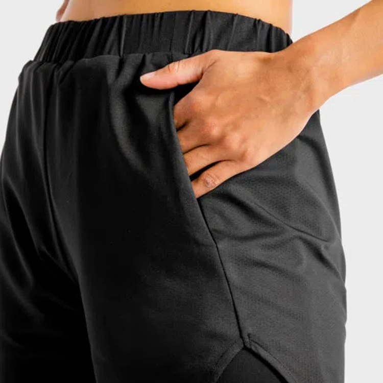 Best Sell Custom Logo Polyester Mesh Fabric Elastic Waist Women 2 In 1 Sports Gym Shorts detail pictures
