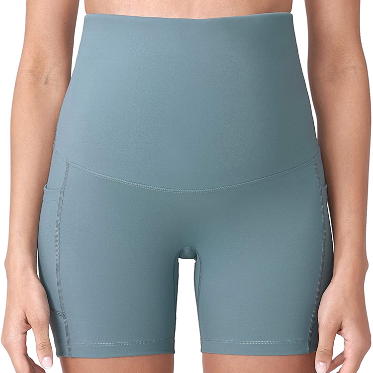 Hot Sell Stretchable Nylon Custom High Waist Women Fitness Maternity Yoga Shorts With Pocket detail pictures