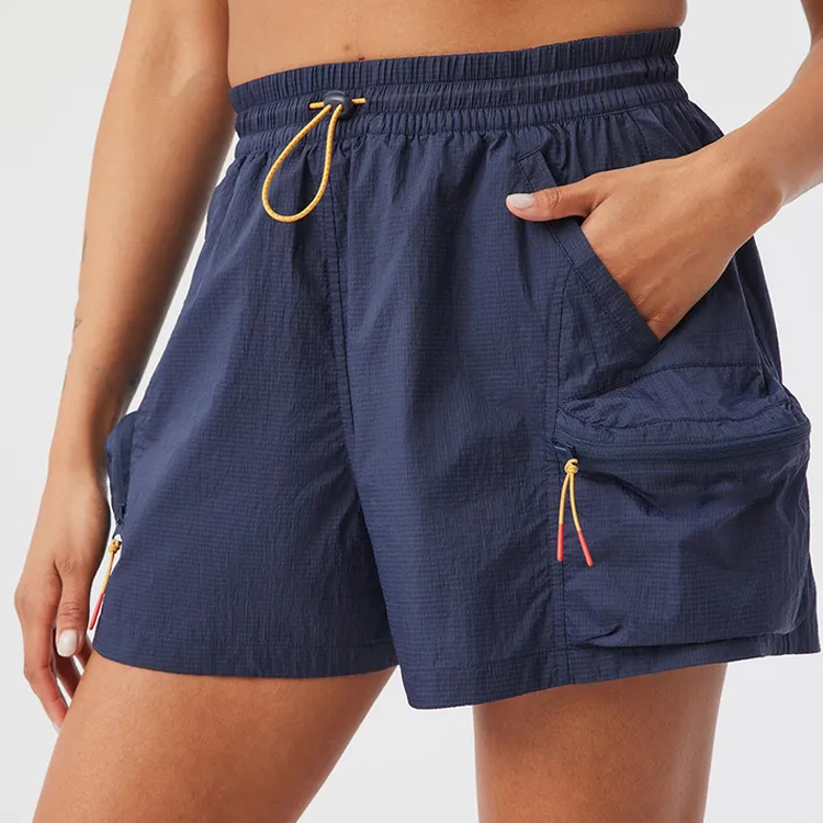 100% Polyester Drawstring Waist Custom Logo Windbreaker Gym Running Shorts For Women detail pictures