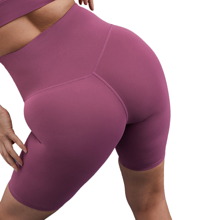Custom Stretch No Front Seam High Waist Women Compression Yoga Fitness Biker Shorts detail pictures