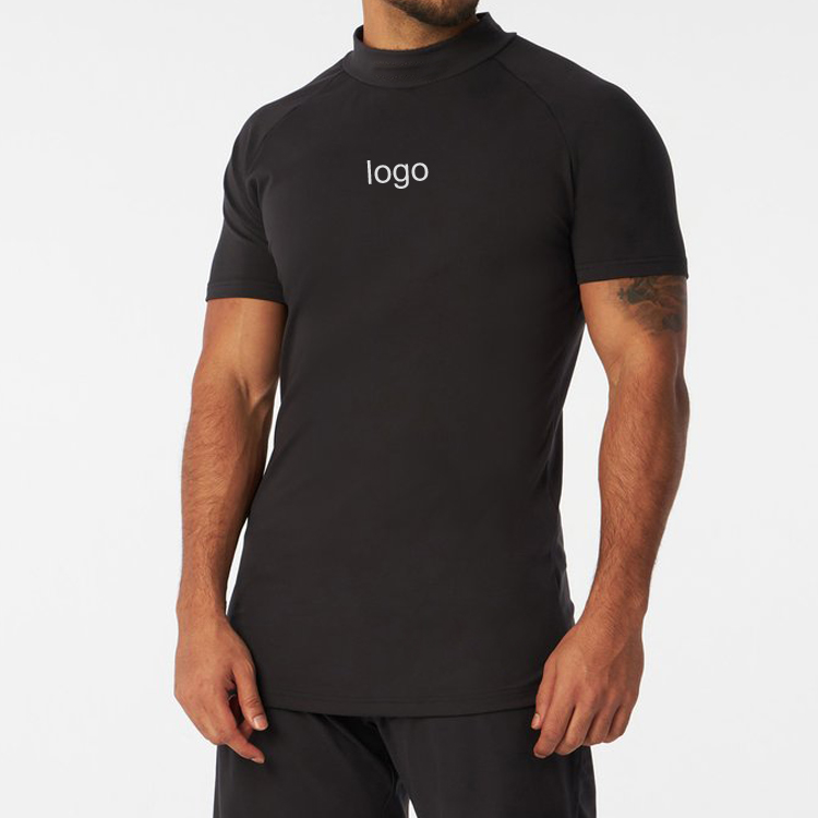 New Design Soft Cotton Plain High Neck Short Sleeve Men Workout Blank T Shirts Custom Printing