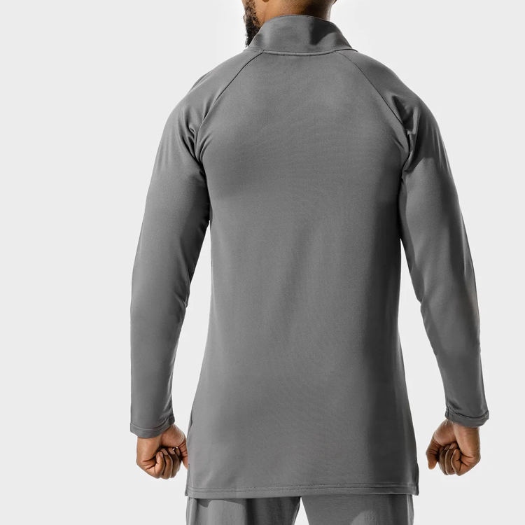 High Quality Quick Dry Polyester Quarter Zipper Long Sleeve Gym Plain T Shirts For Men detail pictures