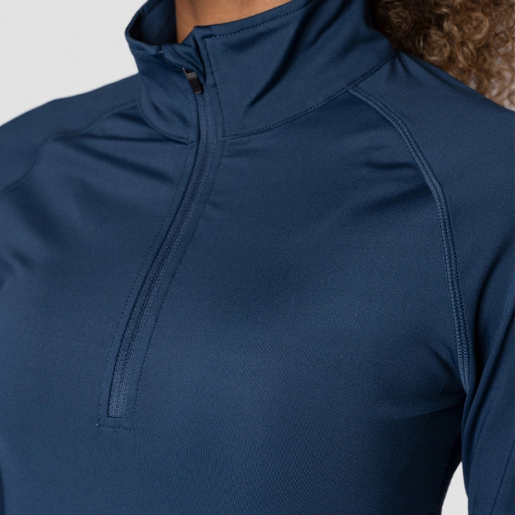 Wholesale Cool Dry Quarter Zip Polyester Long Sleeve Gym T Shirts For Women With Thumb Hole detail pictures