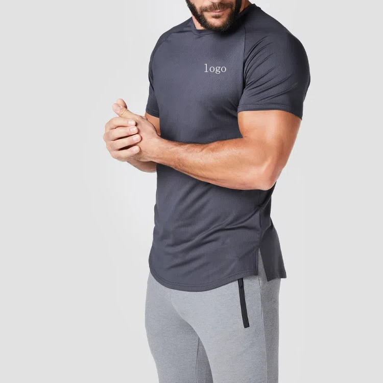 Quick Dry Mesh Fabric Bodybuilding Mens Slim Fit Sport Gym T Shirts Custom Printing detail pictures