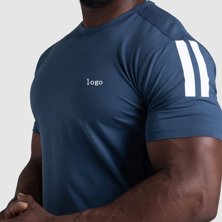 High Quality Curve Bottom Side Split Workout Slim Fit Gym Fitness T Shirts For Men detail pictures