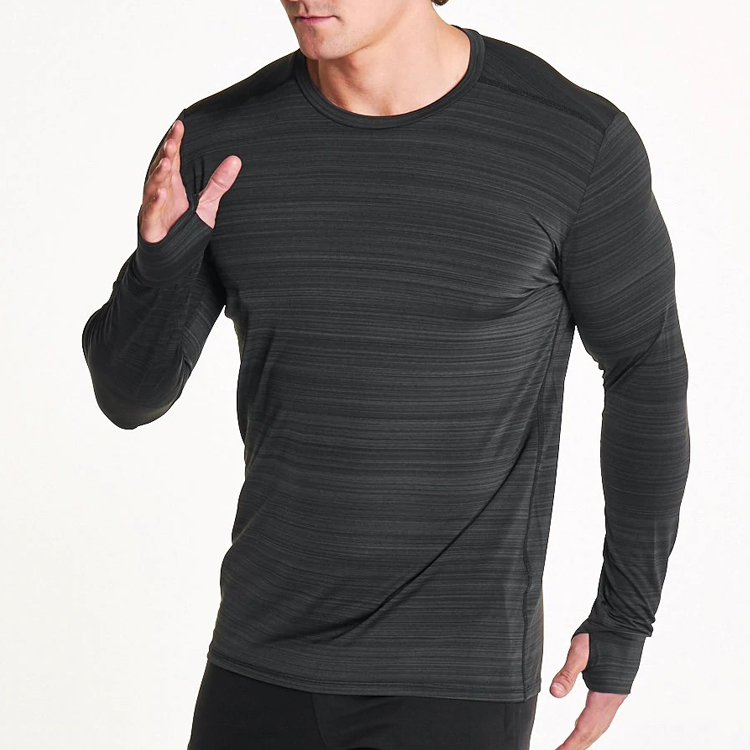 Custom Polyester Workout Men Gym Plain Long Sleeve T Shirts With Thumb Hole detail pictures