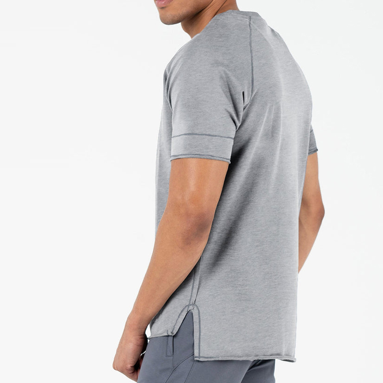 Factory Price Custom Raw Hem Raglan Sleeve Plain Cotton Gym T Shirt For Men detail pictures