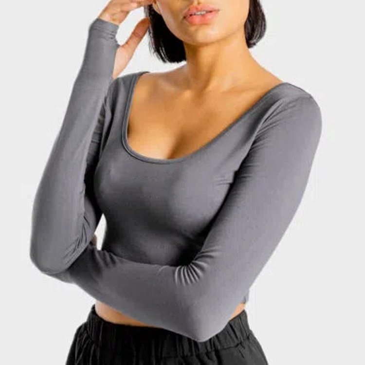 High Quality Fitness Gym Women Yoga Long Sleeve Plain Crop T Shirt Custom Printing detail pictures