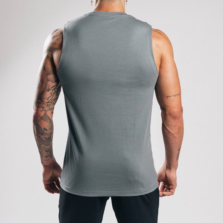 Wholesale Sweat Wicking Polyester Custom Muscle Fit Sports Gym Plain Tank Top For Men detail pictures
