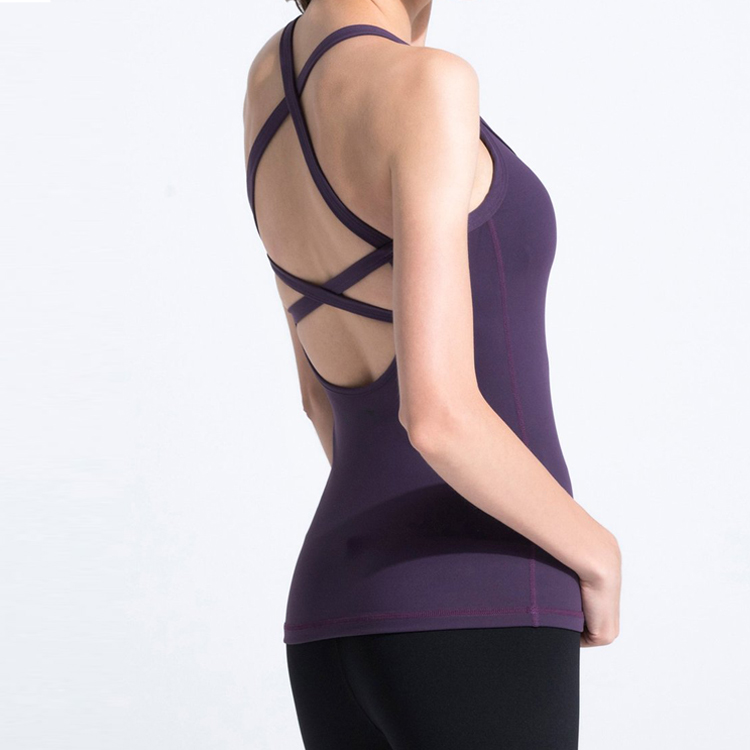 High Quality Custom Logo Printing Slim Fit Cross Back Fitness Gym Tank Tops For Women detail pictures