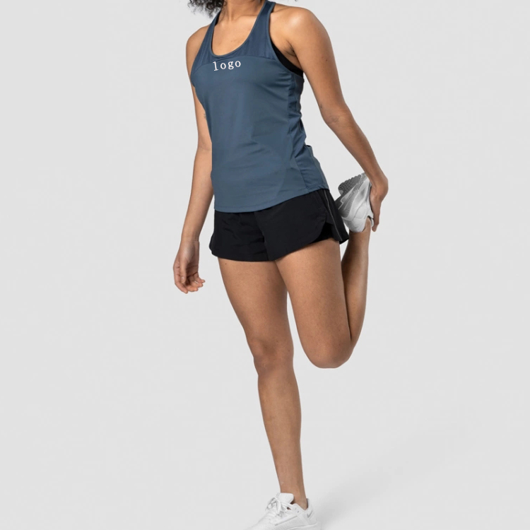 Wholesale Athletic Racer Back Stringer Custom Mesh Panel Women Plain Gym Tank Tops detail pictures