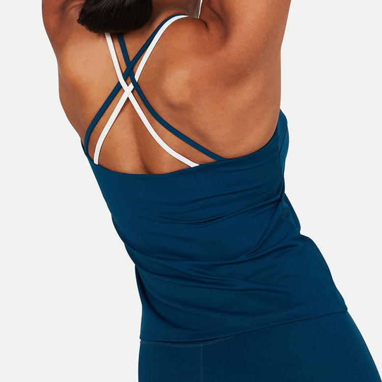Wholesale Cross Back Custom Printing Gym Fitness Blank Tank Top For Women With Pocket detail pictures