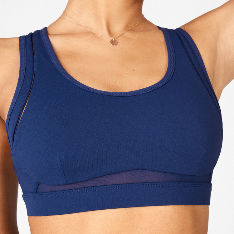 Custom Sweat Wicking High Impact Mesh Panel Adjustable Straps Yoga Sports Bra For Women detail pictures