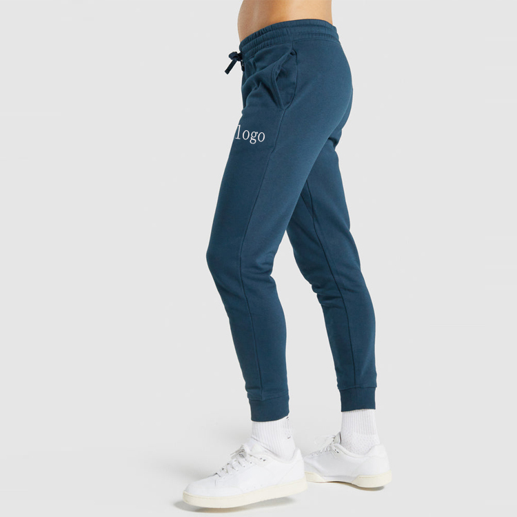 Hot Sell French Terry Cotton Drawstring Waist Slim Fit Men Joggers Side Pocket Sweat Pants detail pictures