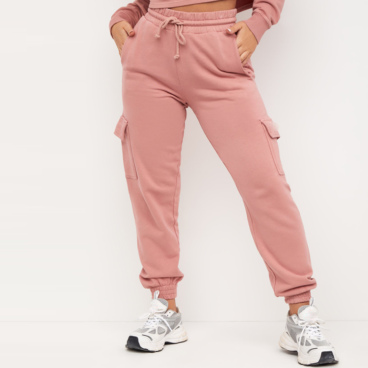 Wholesale Drawstring Waist Ladies Sweat Pants Custom Women Jogger Pants With Cargo Pocket detail pictures