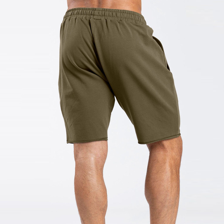Active Cotton Polyester Drawstring Waist Cut Off Hem Gym Sweat Shorts For Men detail pictures