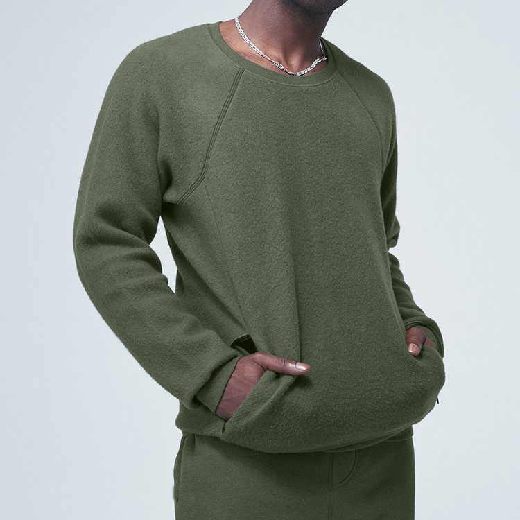 Wholesale Fleece Front Pocket Plain Pullover Crewneck Sweatshirt Custom Logo For Men detail pictures