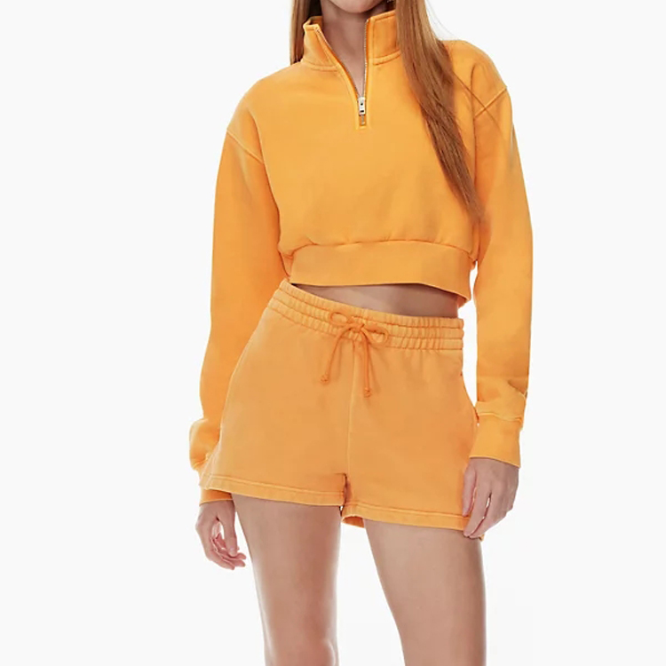 High Quality Heavy Weight Fleece Cotton Polyester 1/4 Zip Womens Crop Plain Sweatshirt detail pictures