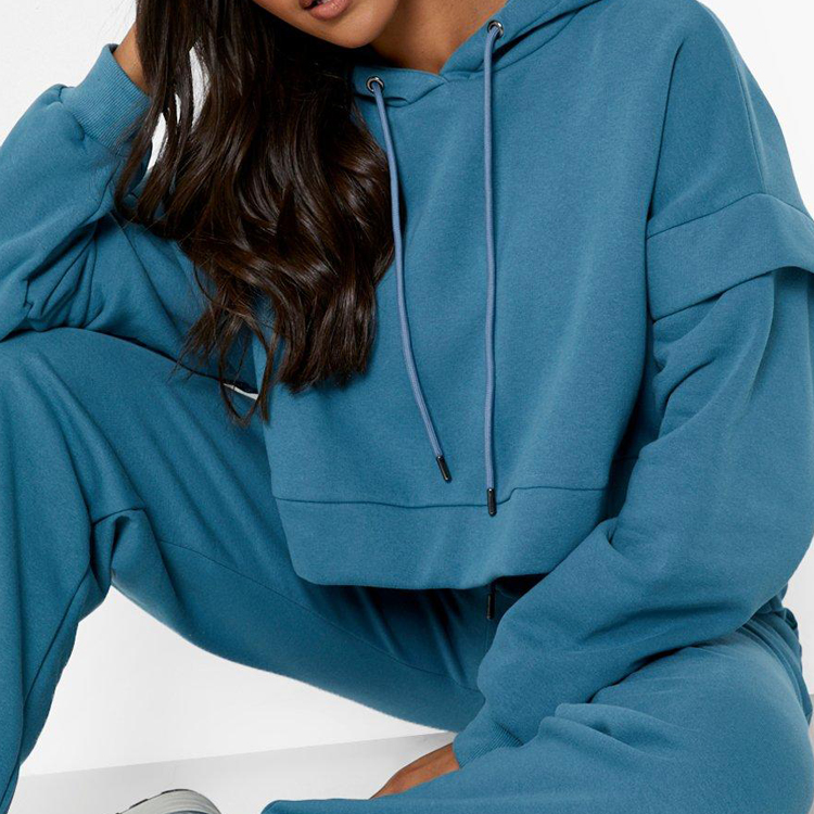Custom 80%Cotton 20%Polyester Fleece Inside Jogging Set Crop Tracksuit For Women detail pictures