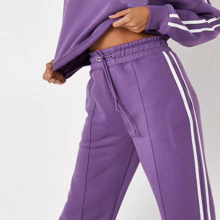 Fashion Trendy French Terry Cotton High Neck Sweatsuit Women Plain Sports Track Suit Sets detail pictures