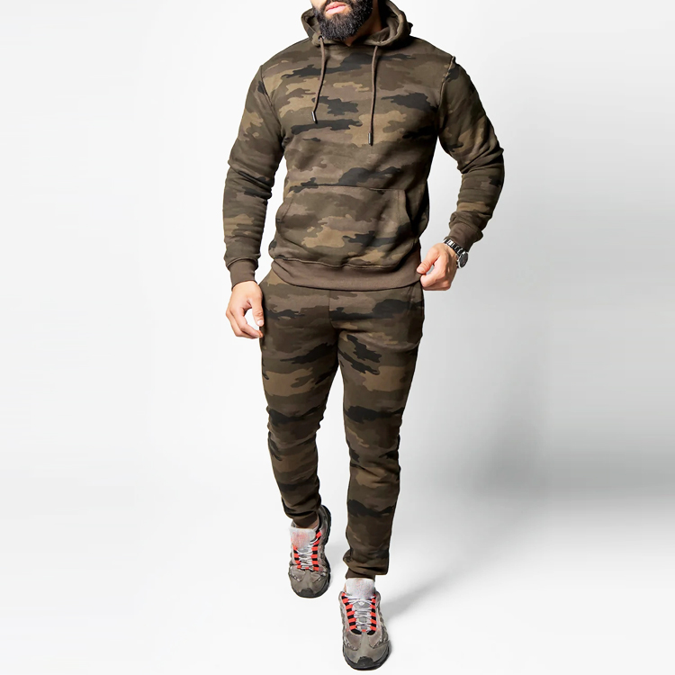 High Quality Cotton Polyester Custom Tracksuit Mens Camouflage Jogger Sweatsuit detail pictures