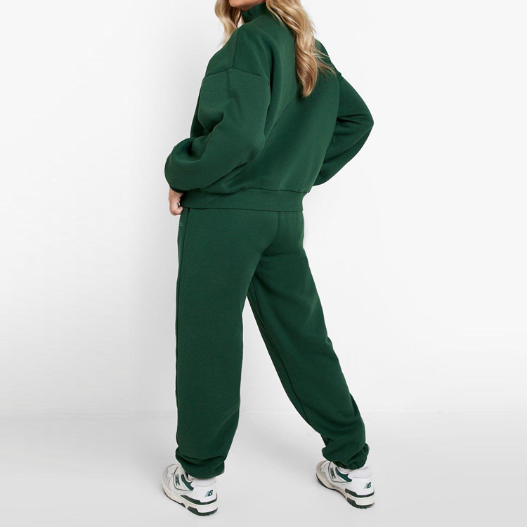 Custom Wholesale 100%Cotton Half Zip Sweatsuit Women Oversized Tracksuit Set detail pictures