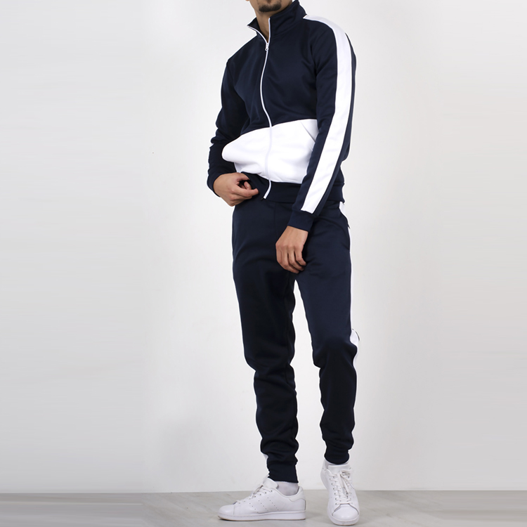 Wholesales Fitness Color Block Slim Fit Jogger Sweatsuit Polyester Tracksuit Set For Men detail pictures