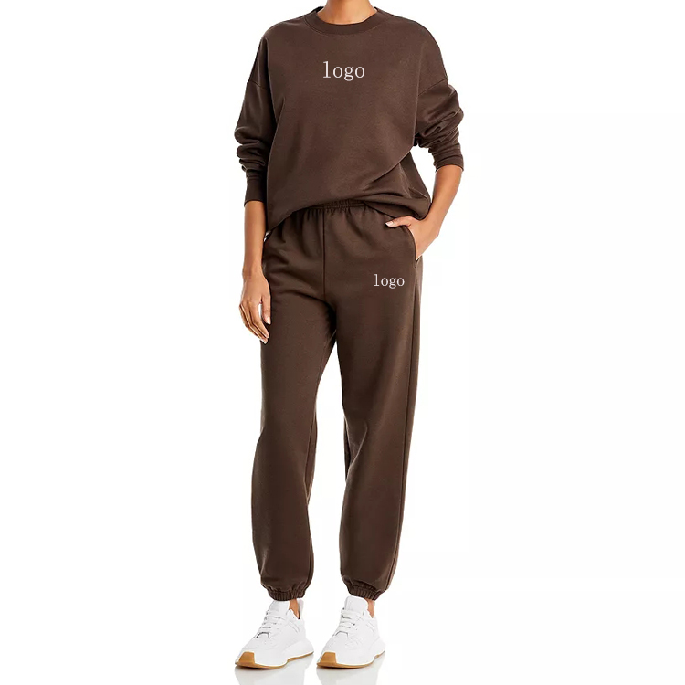 Best Selling 80%Cotton 20%Polyester Crew Neck Track Suit Custom Logo Women Sweatsuits