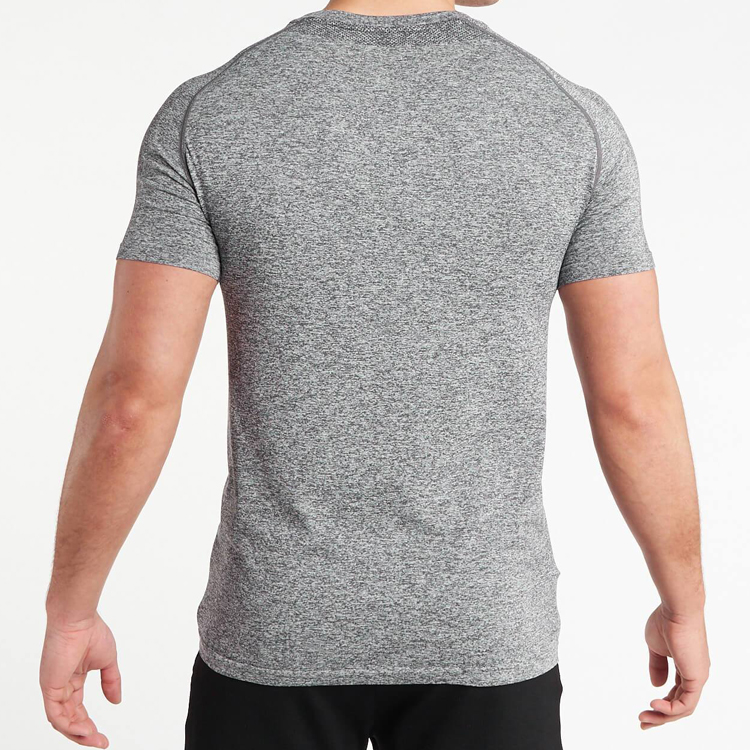Wholesale Nylon Spandex Bodybuilding Slim Fit Gym Seamless T Shirts Custom Logo For Men detail pictures