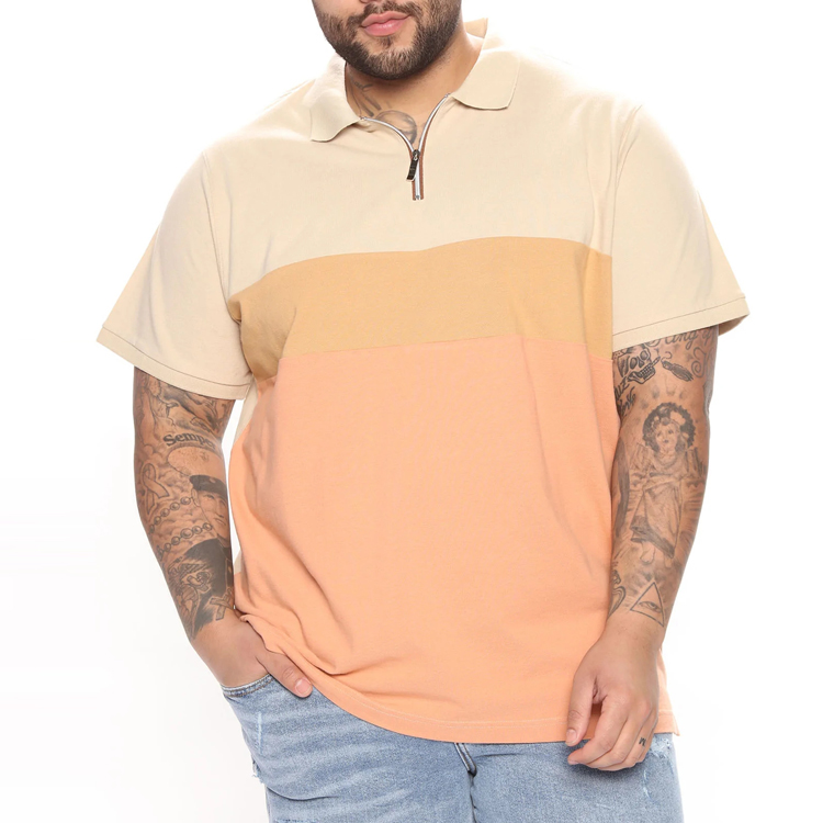 Wholesale Custom Color Block Quarter Zipper Workout Blank Men Cotton Polo T Shirts detail pictures