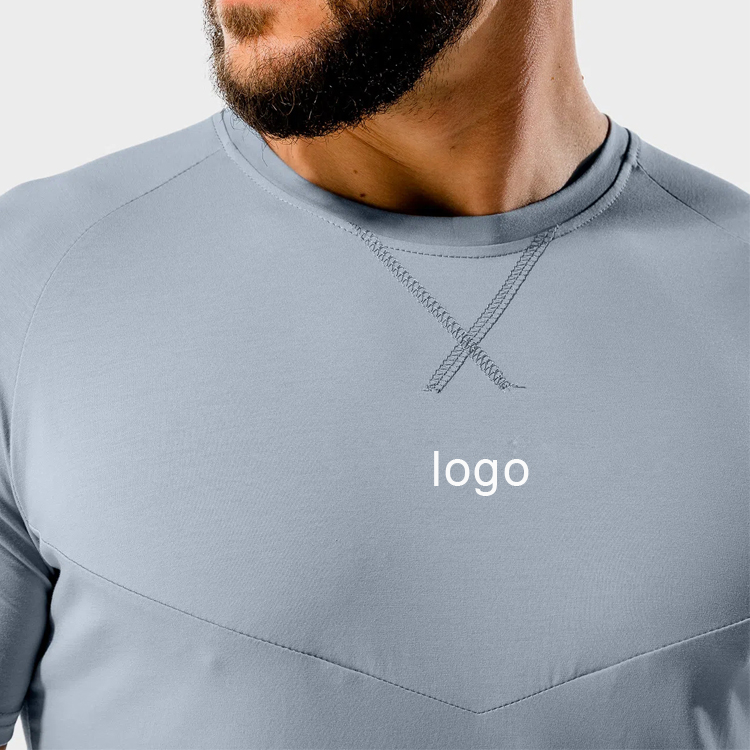 Wholesale Short Sleeve Mesh Panel Custom Printing Muscle Fit Sports Plain T Shirt For Men detail pictures