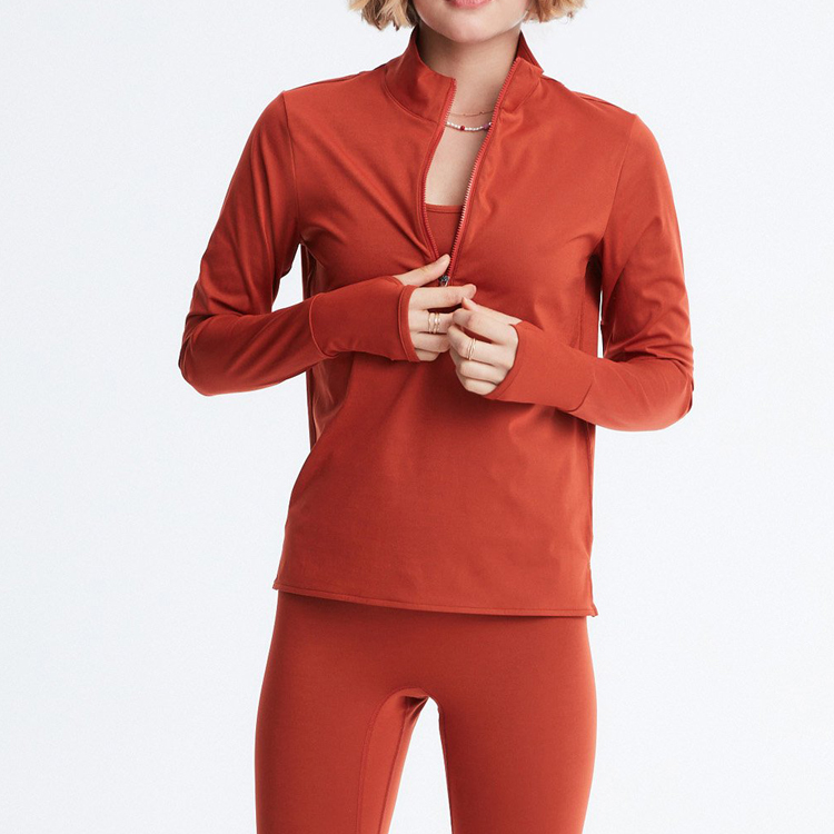Professional Gym Sportswear Polyester 1/4 Zipper Women Long Sleeve T Shirts Fitness With Thumb Hole