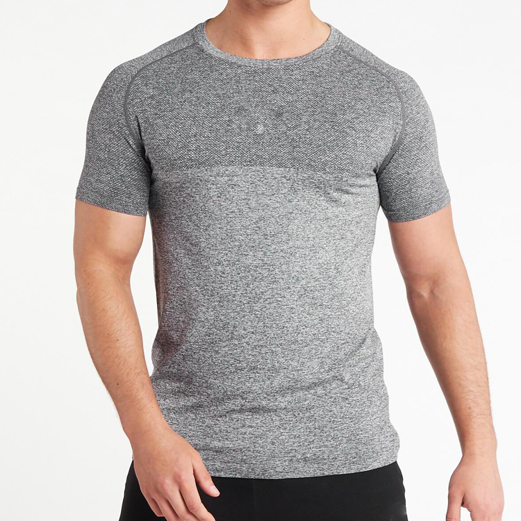 Wholesale Nylon Spandex Bodybuilding Slim Fit Gym Seamless T Shirts Custom Logo For Men detail pictures