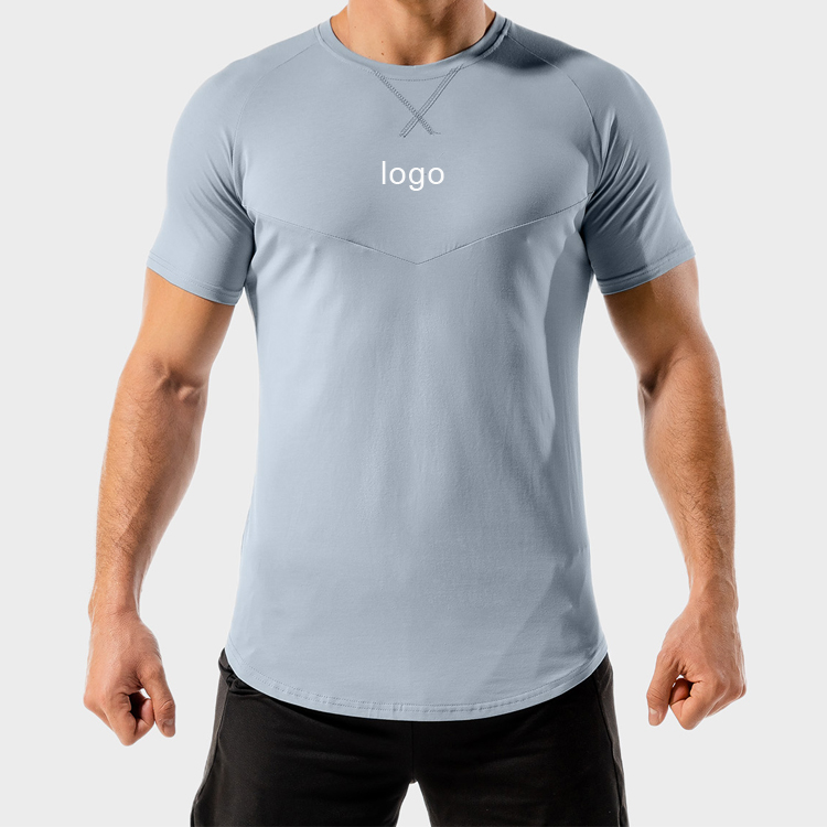 Wholesale Short Sleeve Mesh Panel Custom Printing Muscle Fit Sports Plain T Shirt For Men detail pictures
