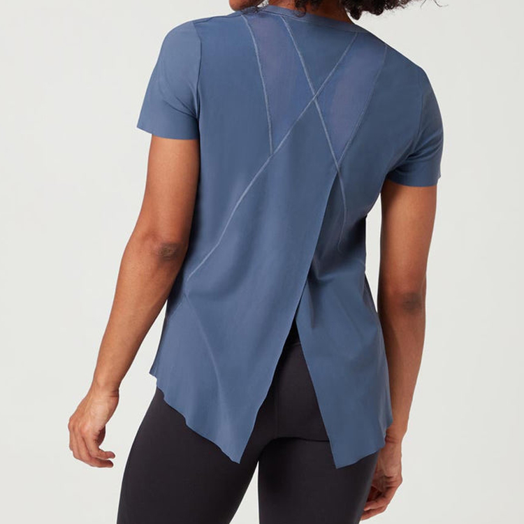 New Arrivals High Quality Workout Open Back Gym Blank T Shirt Custom Printed For Women detail pictures