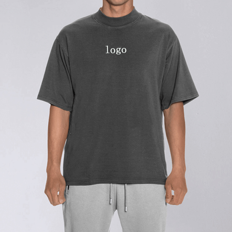 Wholesale Custom Raglan Sleeve High Neck 100% Cotton Workout Blank T Shirts For Men detail pictures