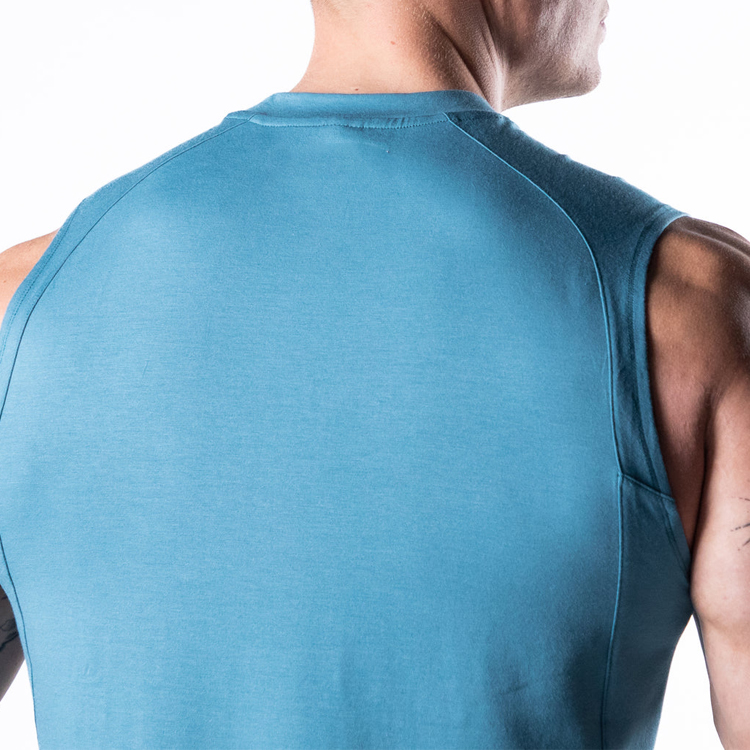 Wholesale Workout Blank Muscle Fit High Neck Cotton Gym Tank Tops Custom Logo For Men detail pictures
