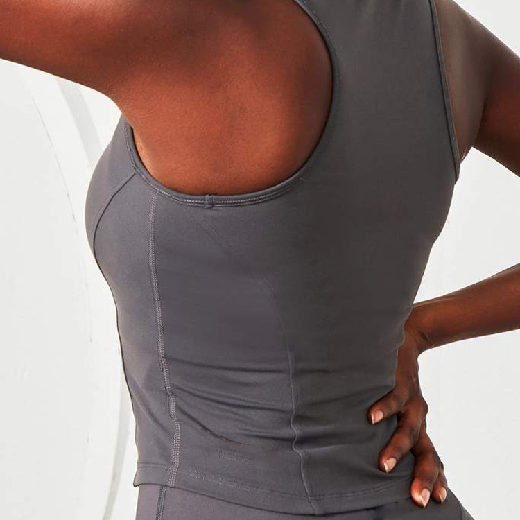 Best Sale Custom Logo Women Fitness Plain Full Zip Up Blank Gym Tank Tops detail pictures