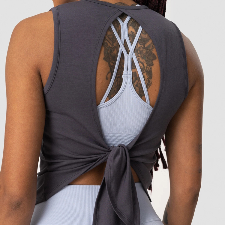 Ladies Fitness Blank Sports Slim Fit Open Back Women Custom Yoga Gym Tank Tops detail pictures