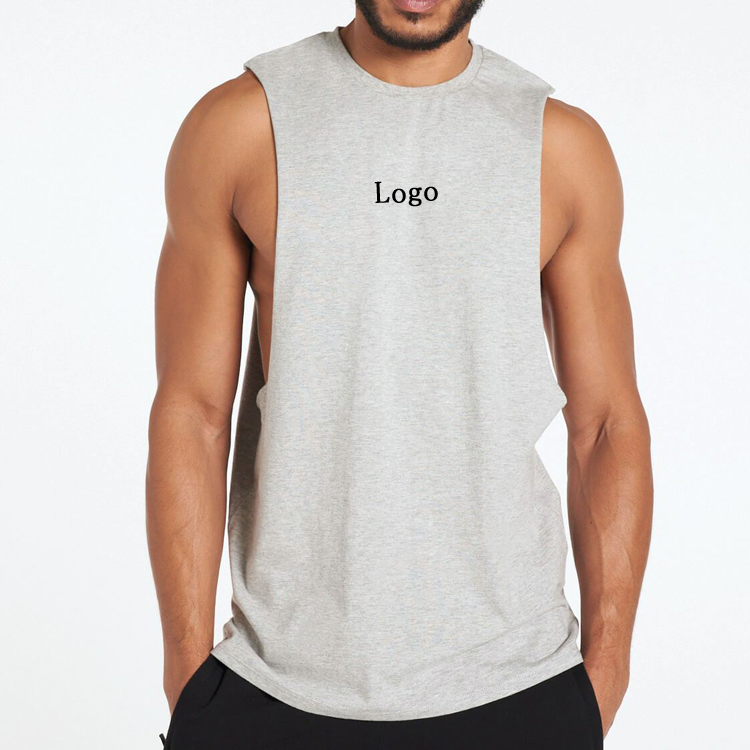 New Arrival Custom Printed Men Muscle Gym Workout Cut Off Cotton Tank Top detail pictures
