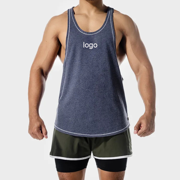OEM Lightweight Quick Dry Mesh Back Stringer Custom Logo Printing Men Gym Tank Tops detail pictures