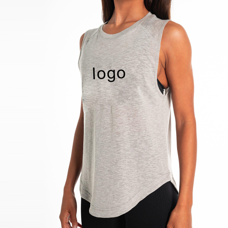 Wholesale Breathable Curve Bottom Custom Logo Blank Workout Sports Tank Top For Women detail pictures
