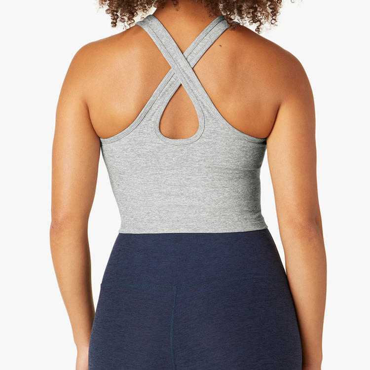 Four Way Stretch Custom Design Back Key Hole High Neck Crop Yoga Fitness Tank Top For Women detail pictures