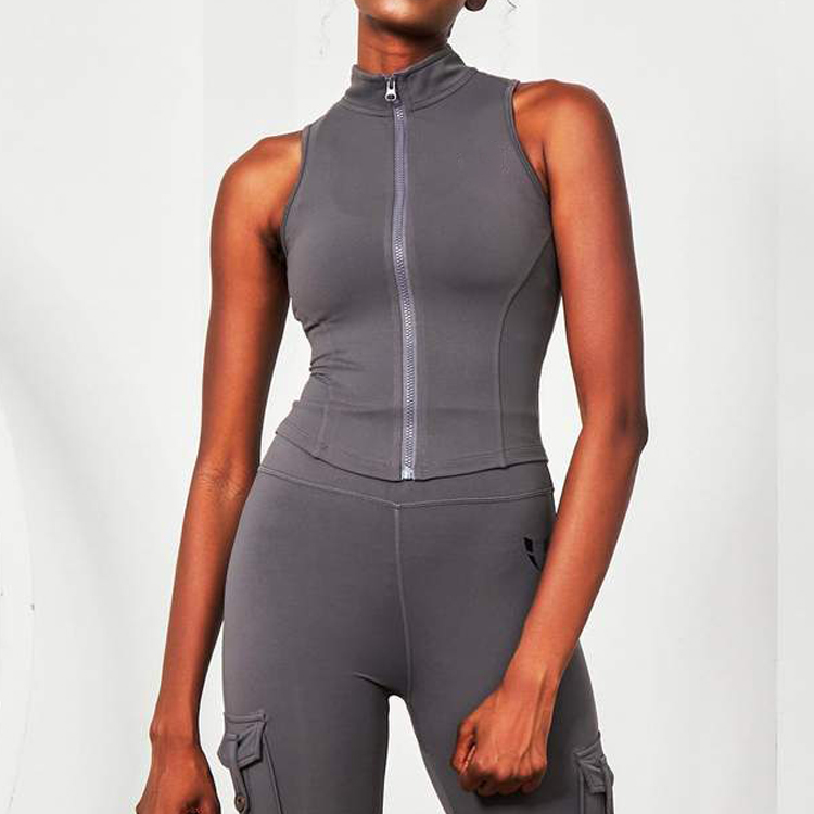 Best Sale Custom Logo Women Fitness Plain Full Zip Up Blank Gym Tank Tops