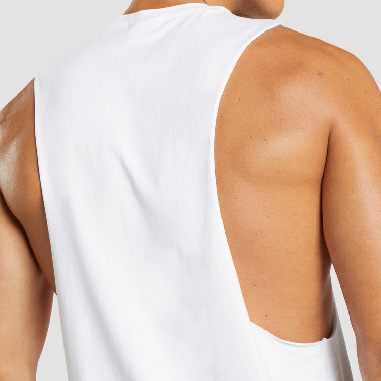 OEM Workout White Singlets Drop Armhole Custom Men Cotton Plain Gym Tank Tops detail pictures
