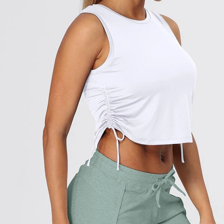 Wholesale Custom Side Drawstring Yoga Fitness Plain Gym Crop Tank Top For Women